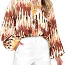 MASCOMODA Womens Boho Floral Print Fall Tops Dressy Casual V Neck Button Down Lantern Long Sleeve Shirts Chiffon Work Blouse (Medium)