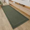 RESARE Waffle Bathroom Runner Rugs, Super Absorbent Bath Mat Non Slip Washable Quick Dry, Upgraded Ultra Soft Boho Bath Rugs with Tassels for Hallway Bedroom Laundry Room, 2'x5'(24"x60"), Green