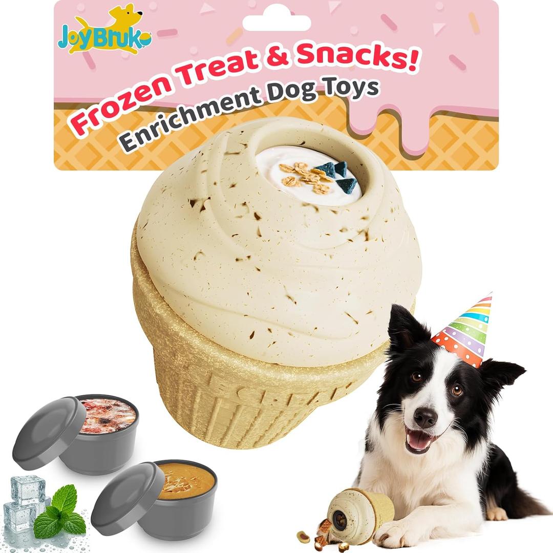 JoyBruko Interactive Dog Toys for Aggressive Chewers, /No Oil Needed/Smooth Screwing Frozen Treat Freezable Dog Puzzle Treat Dispensing Toy to Keep Them Busy for Small Medium Large Breeds, Cream White