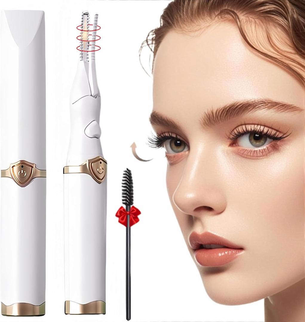 Heated Eyelash Curler - 2-in-1 Clip-Type Design, 3 Temperature Modes, USB Rechargeable Electric Eyelash Curler, Natural Curling 24H Long-Lasting Curl, Gift for Women & Girls, White-EC