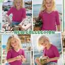Toddler Girls Short Sleeve Shirt Cotton Ribbed Slim Fit V Neck Elbow Length Casual Soft Basic Top Kids Summer Tee (Red)