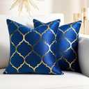Navy and Gold Throw Pillows 16 x 16 Gold Velvet Decorative Throw Pillow Covers Luxury Super Soft Decorative Square Cushion Covers Modern Home Decor for Sofa Couch Bedroom Car Pack of 2