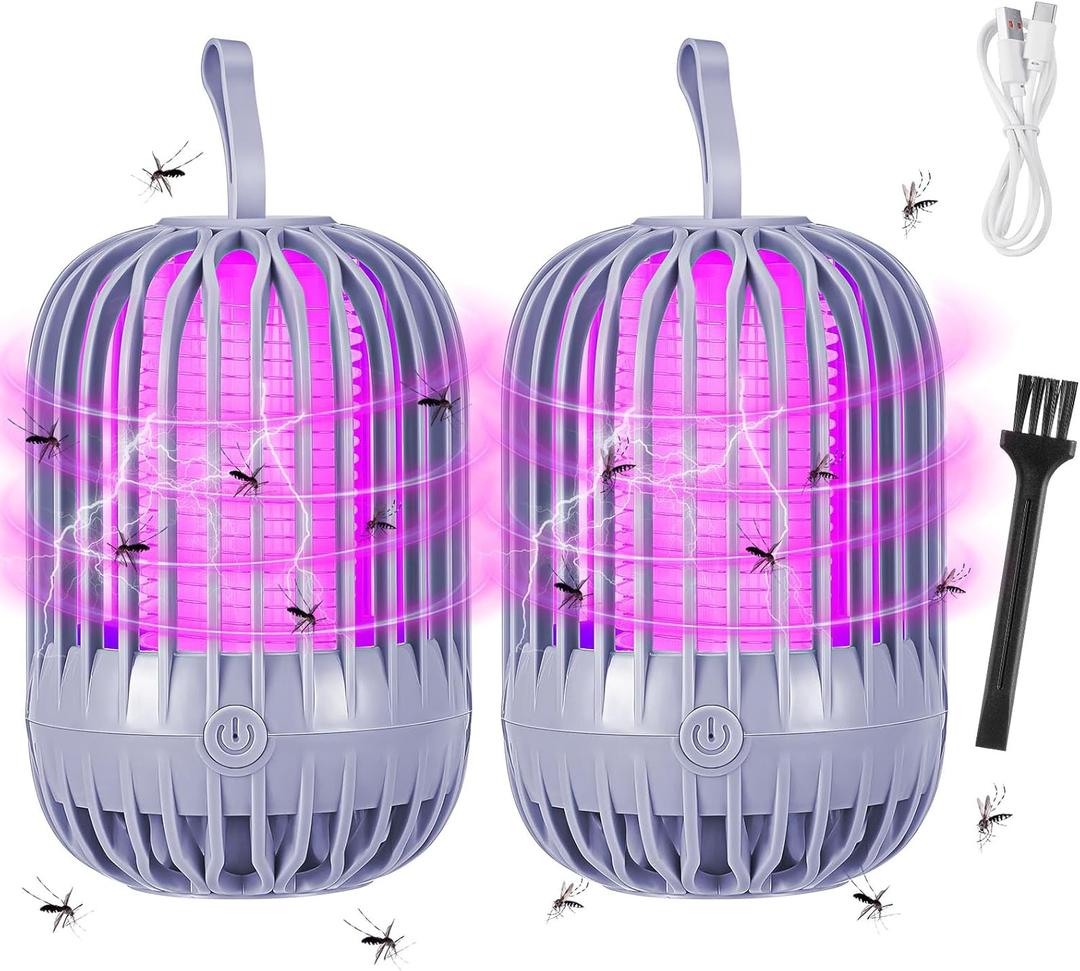 Qualirey 2 Pack Bug Zapper Indoor with LED Light Mosquito Zapper Electric Fly Insects Killer Portable Camping Mosquito Bug Trap Outdoor for Home Bedroom Patio (Gray)