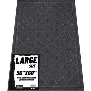 Front Door Mat Outside Entrance, 36" x 60" Trap Dirt and Moisture Waterproof All-Weather Doormat Indoor Outdoor Floor Mat Easy Clean Patio Porch Entryway Garage Welcome Mat, Non Slip (Black Diamond)
