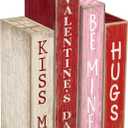 4 Pcs Valentines Day Decoration Wooden Book Valentine's Day Table Decoration Pink Red and White Valentines Tiered Tray Decor Wood Book Sign Farmhouse for Wedding Home Shelf Coffee Table