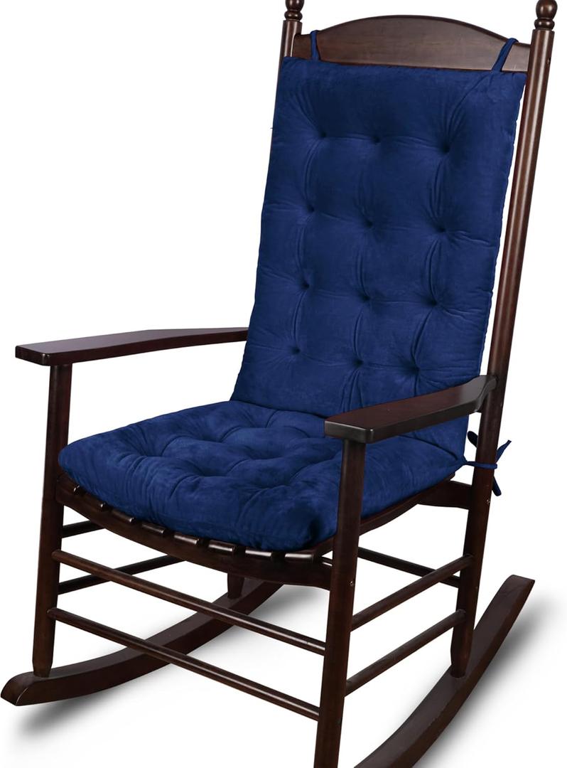 ELFJOY Rocking Chair Cushion Large Rocking Chair Pads with Ties Premium Tufted High Back and Seat Cushion 2 Piece Set Navy