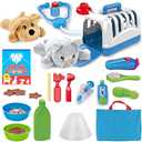34-Piece Kids Pretend Vet Playset, Veterinarian Role Play Doctor Toy Kit with Plush Dog & Cat, Pet Care Grooming Set with Carrier & Medical Tools