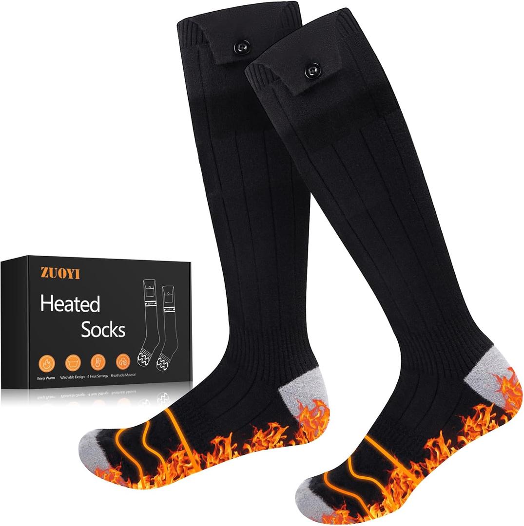 Heated Socks for Men Women - Rechargeable, Washable, Electric Heated Socks Up to 8 Hours with 4 Heating Levels for Hunting, Camping, Hiking, Skiing, Walking, Fishing, Cycling, Outdoor Work(All Black)