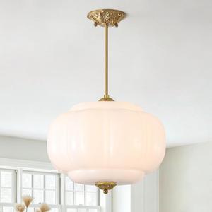 Large Vintage Milk Glass Pendant Ceiling Light Fixture 15 inch Schoolhouse Chandelier Farmhouse Semi Flush Mount Ceiling Light for Kitchen Island Hallway Foyer Entryway Living Room Bedroom