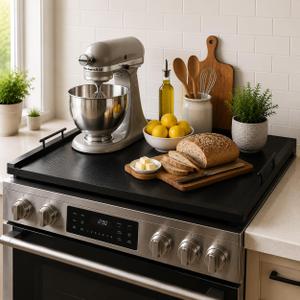 Wood Stove Top Cover 30x22 with Handles, Black Noodle Board for Gas Stoves
