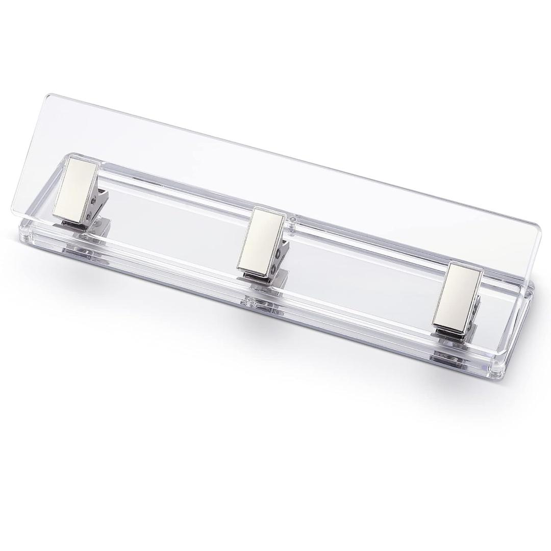 Acrylic and Silver Standard 3 Hole Punch,10 Sheet Capacity, Desktop Hole Puncher 3 Ring, Office Desktop Accessory, Clear/(Silver)