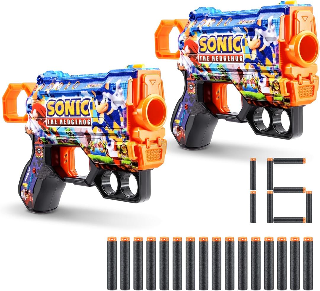 XSHOT Skins Menace - Sonic Mega (2 Pack + 16 Darts) by ZURU, Easy Reload, Air Pocket Dart Technology, Toy Foam Dart Blaster for Kids, Teens, Adults, Frustration Free Packaging