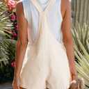 Aoudery Women's Summer Casual Sleeveless Rompers Loose Spaghetti Strap Cotton Shorts Overalls Jumpsuit with Pockets - Beige L (Beige, L)