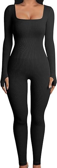 OQQ Women Long Sleeve Yoga Jumpsuits Workout Ribbed Bodysuits Pants Sexy One Piece, Size: XL