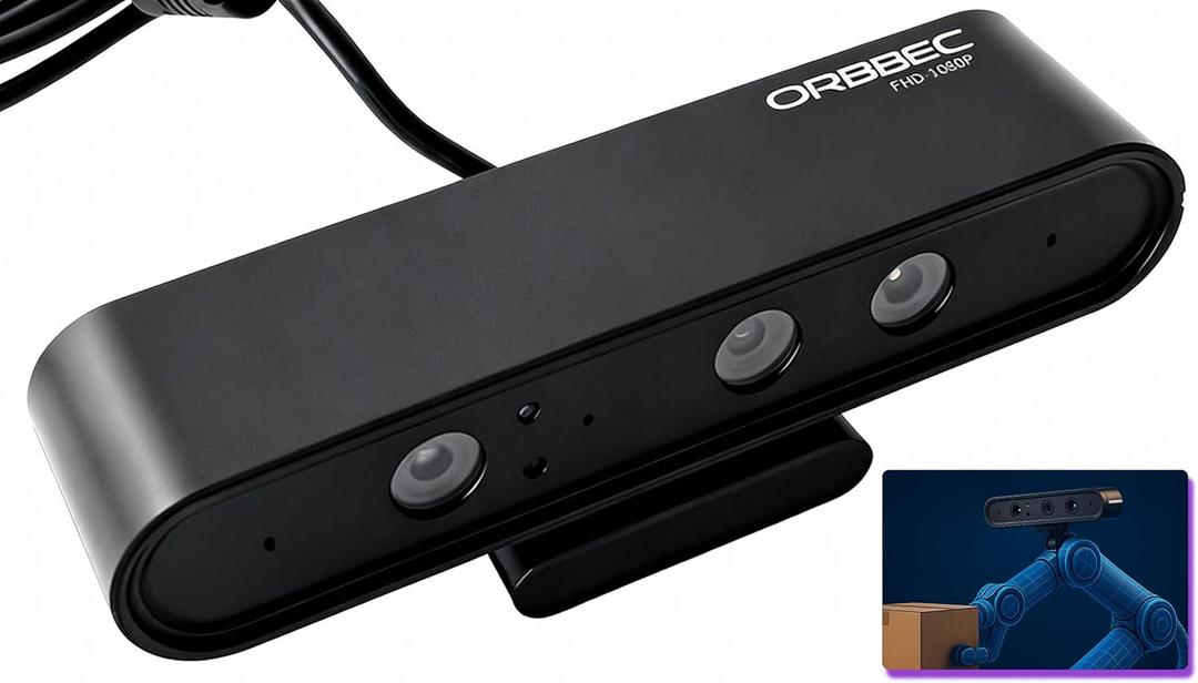 Astra Pro Plus 1080P 3D Depth Camera for Robotics & LeRobot, 3mm Accuracy 8m Max Range Industrial Piece Picking, AI Vision System for SLAM, Object Recognition & Sorting (Black)