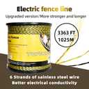 Upgraded Electric Fence Polywire 3366 Feet 1026 Meters, 6 Stainless Steel Strands for Reliable Conductivity and Rust Resistance, Portable Electric Fencing, UV, Rust Resistant