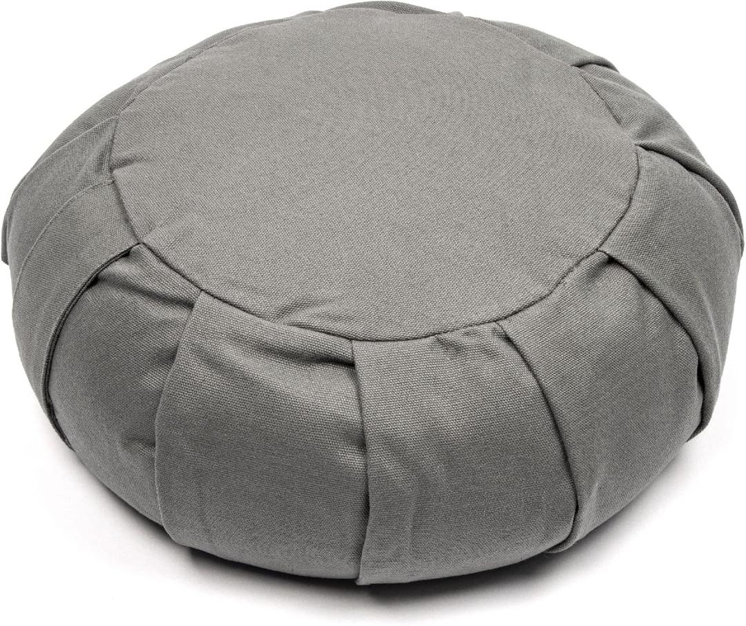 Myga Zafu Yoga Meditation Cushion with Washable Cover - Floor Cushion Pillow with Natural Buckwheat Filling - Soft Round Cotton Design for Meditating or Pranayama Exercises (Grey)