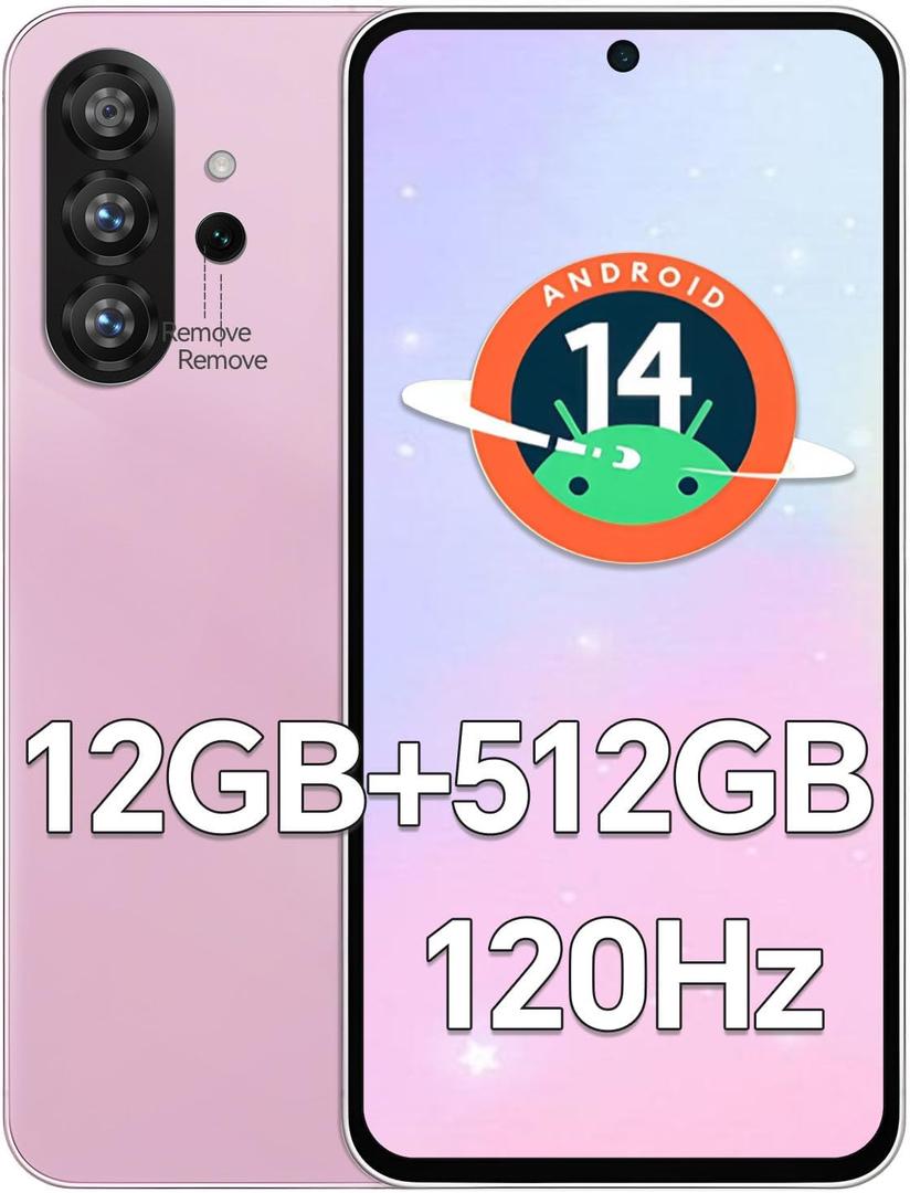 D56 Ultra 5G Unlocked Phones, Smartphone Android 14, 12GB+512GB Unlocked Android Phones, Snapdragon888, 5000mAh, 48+108MP Camera, 6.8“ HD Screen, Bluetooth WiFi,Dual SIM+Memory Expansion,Pink