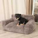 Fluffy Cat Couch for Indoor Cats, Small Dog Bed with Bone Shaped Pillow, Anti-Anxiety Pet Bed with Washable Cover, Brown (25.6"L x 18.1"W x 11.8"Th)