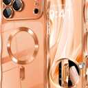 GVIEWIN for iPhone 17 Pro Case [Compatible with MagSafe][Upgraded Full Camera Protection][Cute Wave Frame] Glossy Slim Shockproof Protective Magnetic Phone Case for iPhone 17 Pro 6.3", Clear/Orange