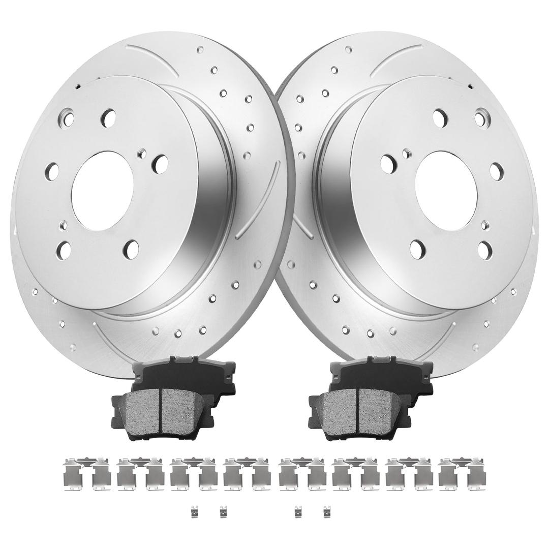 MOTOREVO Front Geomet Brake Rotors Kit for RAV4 [2019-2024, 305mm12.01in] Automotive Replacement Vented Coated Drilled Slotted Brake Discs and Ceramic Brake Pads 2019 2020 2021 2022 2023 2024