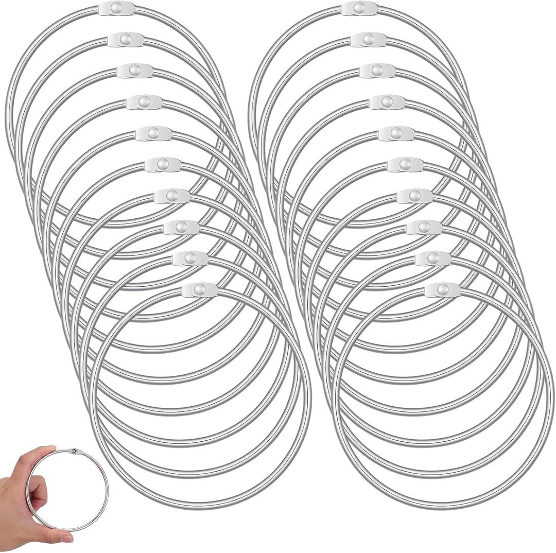 20 Pack Loose Leaf Binder Rings, 4 Inch Extra Large Key Ring, Metal Book Rings for Index Cards, Keys, Memos, Photos, DIY Crafts, Office and Home Use, Silver