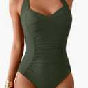 B2prity One Piece Swimsuit for Women Tummy Control Bathing Suits Ruched Slimming Swim Suit Push Up Tie Back Swimwear ,L