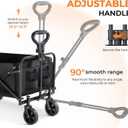 PASAMIC Collapsible Wagon 220 lbs, Heavy Duty Wagon Carts Foldable, Portable Wagons for Groceries, Beach Cart with All-Terrain Wheels & Drink Holders, Utility Wagon for Shopping, Sports, Camping,Black