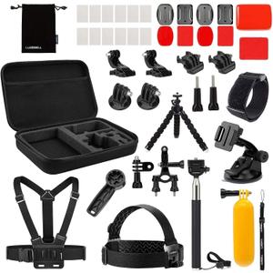 Luxebell Action Camera Accessory Kit for GoPro Hero Black Silver 13 12 11 10 9 8 7 6 5 4 Session Max Akaso Xiaomi Accessories Tripod Head Chest Bike Mount Carrying Case