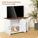 DWANTON Litter Box Enclosure, Cat Litter Box Furniture Hidden, with Scratching Mat, Wooden Cat Washroom Indoor, 31.5" L x 19.7" W x 21.7" H, White and Warm Brown