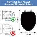 Deewow Black Elongated Wood Toilet Seat, Heavy Duty Toilet Seat with Baked Enamel Finish Support 400 lbs, Oval Wooden Toilet Lid with Chrome Hinges, Grip-Tight Bumpers - Easy to Clean, Quick Assembly