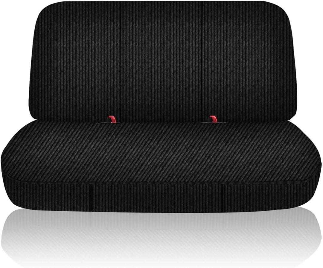 Heavy-Duty Textured Front Bench Seat Cover for Ford for Chevrolet for Dodge Trucks & Full Size Pickup Trucks, Stretchable Fabric with Storage Pockets-Black