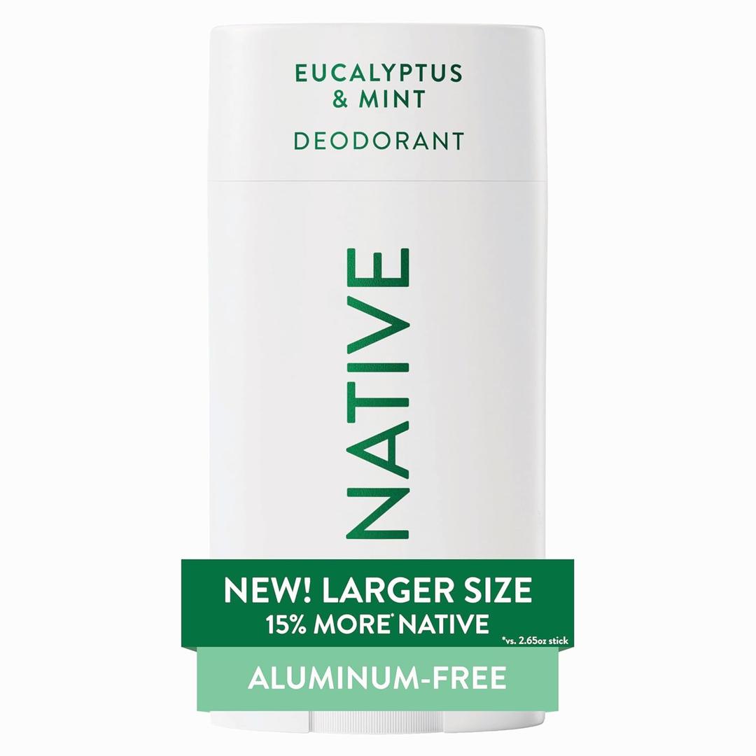 Native Aluminum Free Deodorant, Eucalyptus & Mint, Large Size Stick, 72 Hour Odor Control, for Women & Men, Contains Naturally Derived Ingredients, 3.1 oz