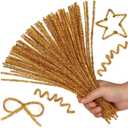 Hssugi Gold Pipe Cleaners, 100PCS Pipe Cleaners Craft Supplies, Glitter Golden Pipe Cleaners Bulk Fuzzy Sticks for DIY Art and Craft Projects Home Decoration