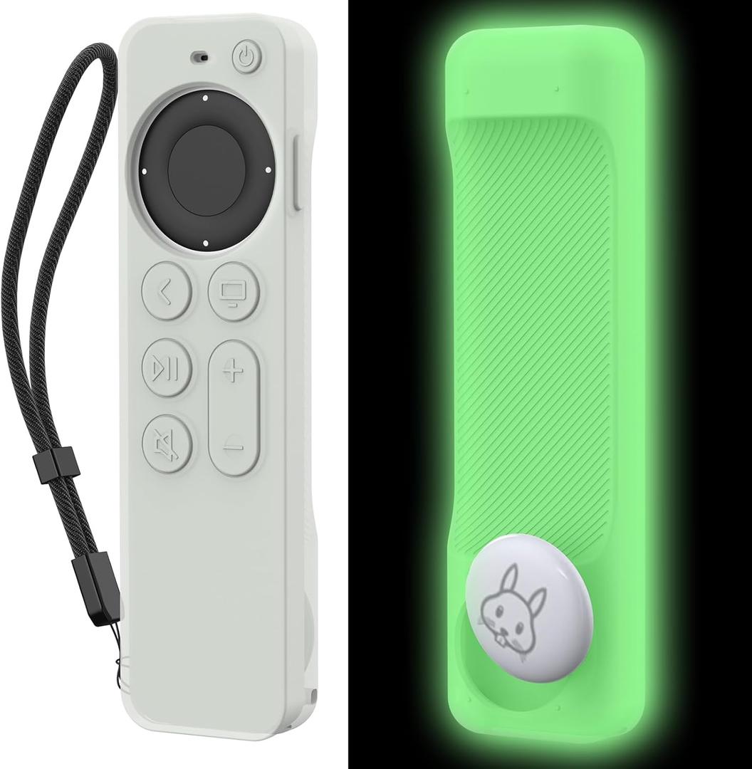 AHASTYLE Portable Electronic Device Cover for 2022 Apple TV 4K HD Siri Remote 3rd Generation, Glow Green Case with AirTag Holder and Anti-Slip Hand Strap