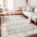 WITSHOCK 5x7 Washable Area Rug, Vintage Rug Traditional Floor Cover, Rugs for Living Room Bedroom Kitchen Accent, Non-Slip Stain Low Pile Resistant Floor Carpet, Light Blue