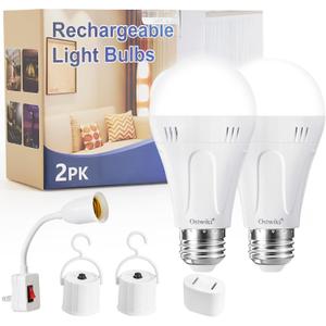 Ostwiki Rechargeable Light Bulbs,2 Pack Emergency Light Bulbs for Power Outage A19 E26 9W 6500K White Battery Backup Soft Light Bulb for Lamps Home Power Failure Hurricane, Blizzard