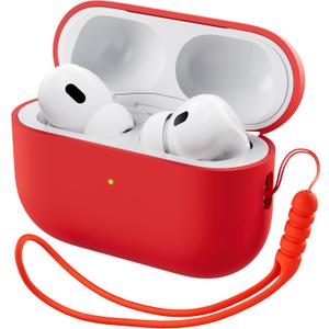 ORNARTO Compatible with AirPods Pro 2 Case 2022, Full Protective Hybrid Silicone for AirPods Pro 2nd Generation Case, Front LED Visible Skin Cover-Red