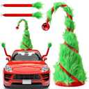 Hollowfly Christmas Green Plush Hat with Arm Outdoor Car Decor for Automobiles Cute Funny Green Christmas Car Decoration Suitable for Most Car Outdoors Accessories
