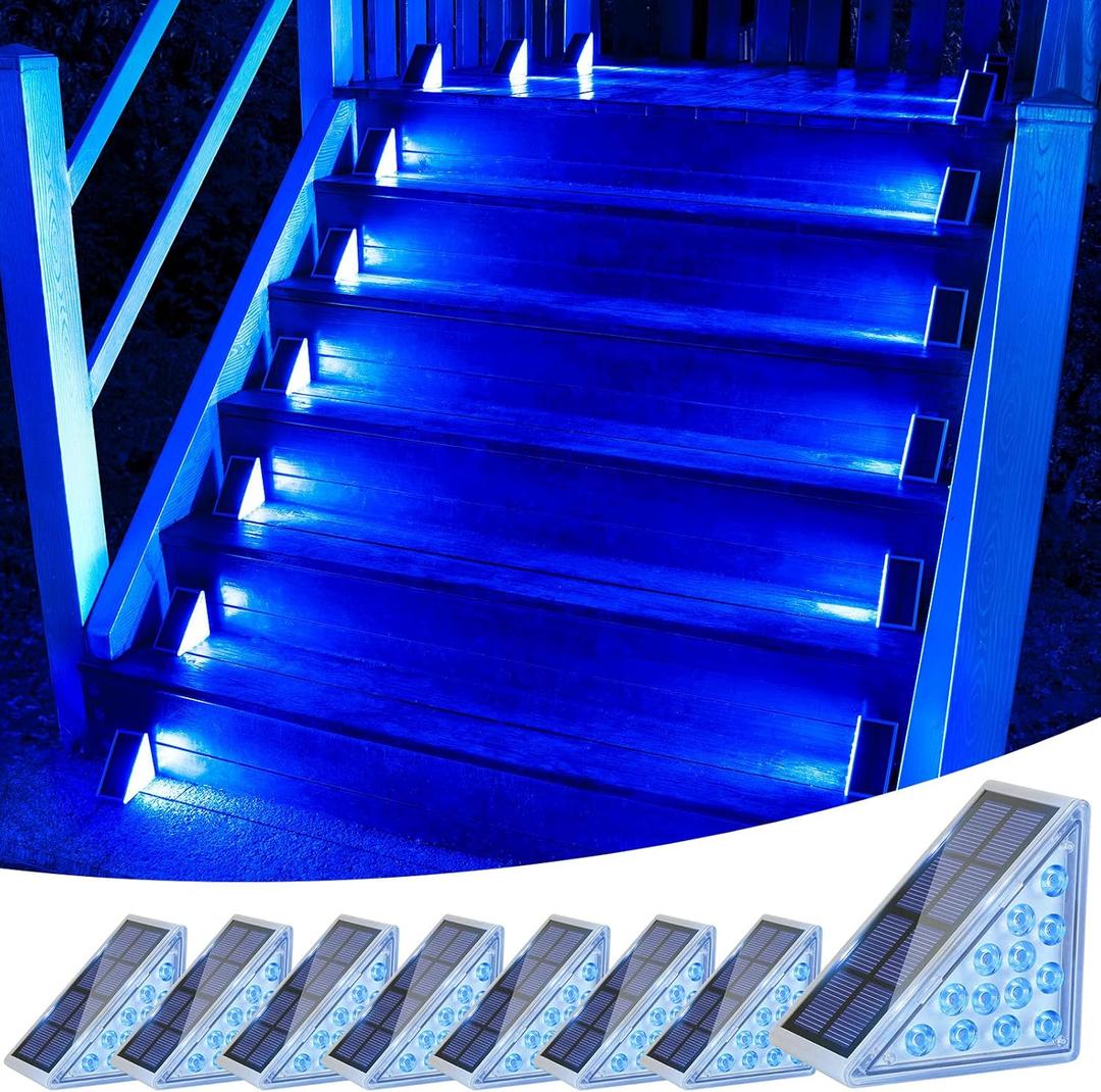 VOLISUN Solar Stair Lights 8 Pack, Solar Step Lights Outdoor Waterproof IP67, LED Outdoor Step Light,Outdoor Light Decor for Garden Stair, Deck, Front Step and Front PorchBlue Lighting