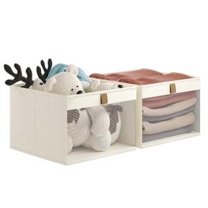 COYACOOL Linen Closet Organizers and Storage, Closet Storage Bins Basket Organizer, Foldable Organization Baskets with Mesh Window for Clothes Towels and Toys, 11" x 11" x 11", Beige, 2 pack