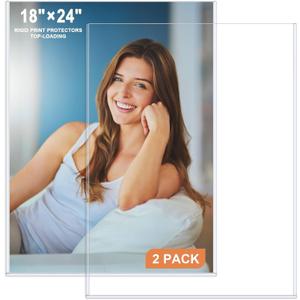 Ndsox 2 Pack 18" x 24" Rigid Print Protectors Clear Hard Plastic Sheet Poster Protectors Photo Sleeves Top Loading Rigid Newspaper Page Holders for Photographs, Presentations, Artwork, Sheet Music