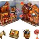 GuDoQi DIY Book Nook Kit, Dollhouse Wood Bookend, Booknook Bookshelf Insert, DIY Miniature Dollhouse Kit, Bookends Model Build for Adult, Gift for Birthday Christmas Day, Sakura Japan Corner