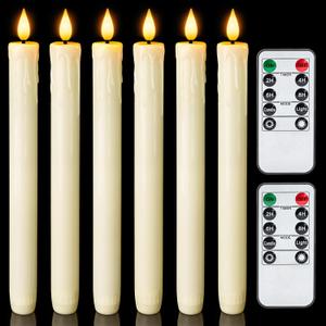 Homemory Real Wax LED Flameless Taper Candles with Remote Timer, 9.6 Inches Ivory Fake Candlesticks, Dripless Battery Operated Window Candle with 3D Flickering Flame for Fireplace Xmas Halloween,Farmhouse - Ivory 9.6"