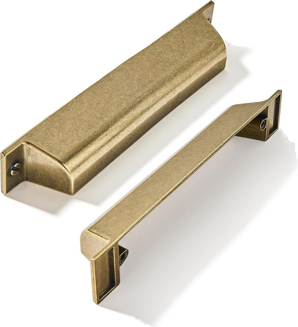10 Pack 3-3/4 Inch Center to Center Burnished Antique Brass Cabinet Cup Pulls Vintage Drawer Pulls Kitchen Hardware Aged Bronze Channing Cup Pulls Drawer Handles Knobs 3-3/4 inch Hole Center