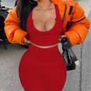 2 Piece Outfit Maxi Dress for Women, Summer Deep U Neck Sleeveless Tank Crop Tops Long Skirt Set Party Bodycon Dresses (Red, M)