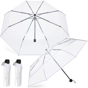 Fabbay 2 Pcs Clear Umbrella Transparent Portable Umbrella Compact Foldable Umbrellas Manual Open Close Folding Umbrellas for Wedding Travel, Dating