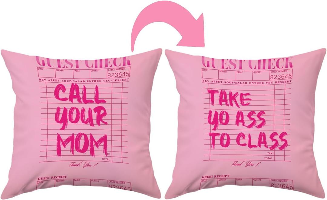 Funny Pink Call Your Mom Pillow Covers 18x18, Cute College Dorm Decor, Trendy Retro Pink Throw Pillow Covers for Girls Room Dorm Bedroom Decor, Gifts for College Girls, Set of 1