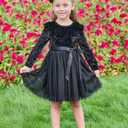 UNICOMIDEA 1-6T Toddler Velvet Dress Little Girls Tutu Tulle Crewneck Long Sleeve Holiday Party Fashion Dresses (Black)