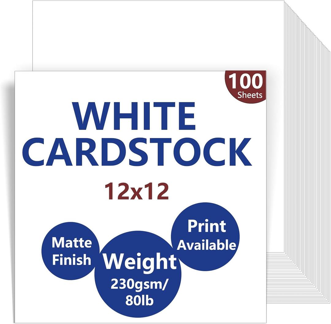 100 Sheets White Cardstock 12 x 12 80lb | Heavyweight White Card Stock Printer Paper | Ideal for Business Cards, Art Projects, Invitations and Printing